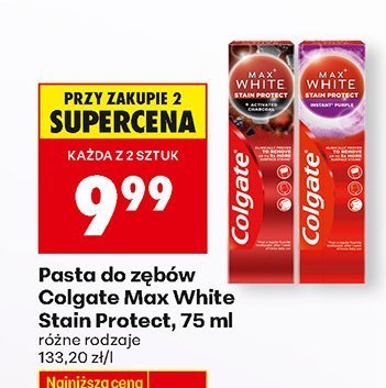 Pasta do zębów Colgate Max White Stain Protect różne rodzaje promocja w Biedronka