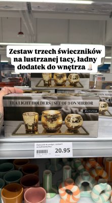 Zestaw trzech świeczników na lustrzanej tacy promocja w Action