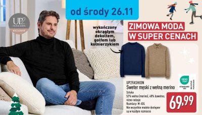 Sweter męski z wełną merino promocja w Aldi