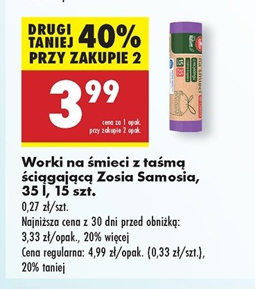 Worki na śmieci 35 l Zosia samosia promocja w Biedronka