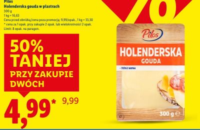 Ser Holenderska Gouda w plastrach 300 g promocja w Lidl