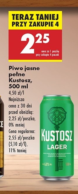 Piwo KUSTOSZ LAGER promocja w Biedronka