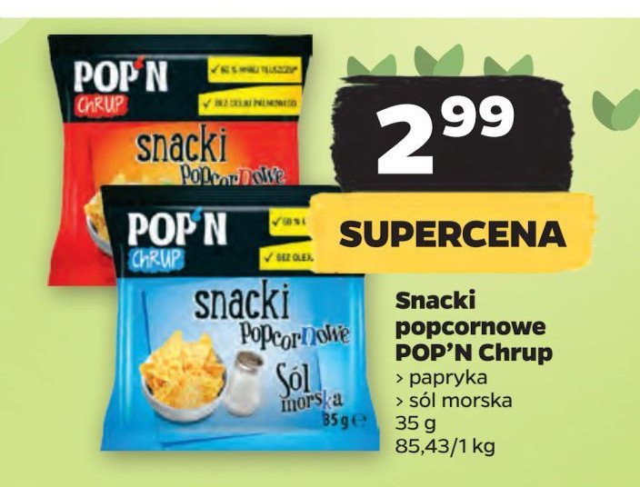 Snacki popcornowe sól morska SANTE POP N' CHRUP promocja