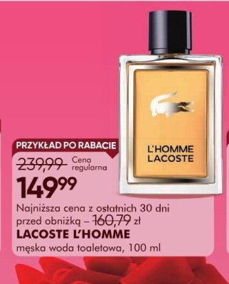 Perfumy LACOSTE L'HOMME męska woda toaletowa, 100 ml, cena za 100 ml - 149,99 zł promocja w Super-Pharm