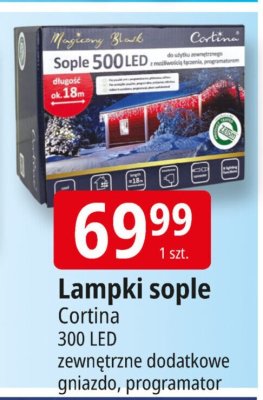Lampki sople Cortina 300 LED zewnętrzne dodatkowe gniazdo, programator promocja w Leclerc