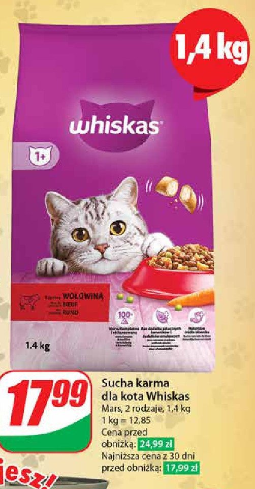 Karma dla kotów z wołowiną Whiskas promocja w Dino