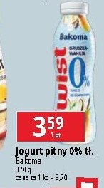 Jogurt pitny bez cukru gruszka-wanilia Bakoma twist promocja