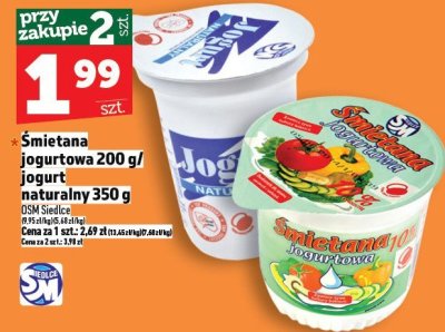 Śmietana jogurtowa 200 g / jogurt naturalny 350 g promocja w TOPAZ