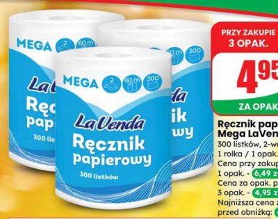 Ręcznik papierowy Mega 300 listków, 2-warstwowy LaVenda promocja w Dino