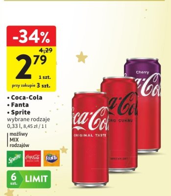 Napój gazowany Coca-Cola, Fanta, Sprite promocja w Intermarche