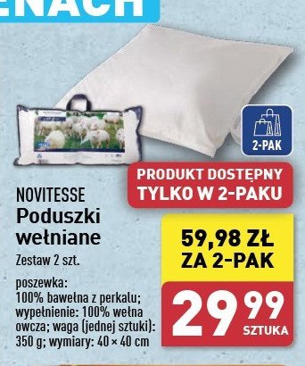 Poduszki wełniane 40 x 40 cm Novitesse promocja w Aldi