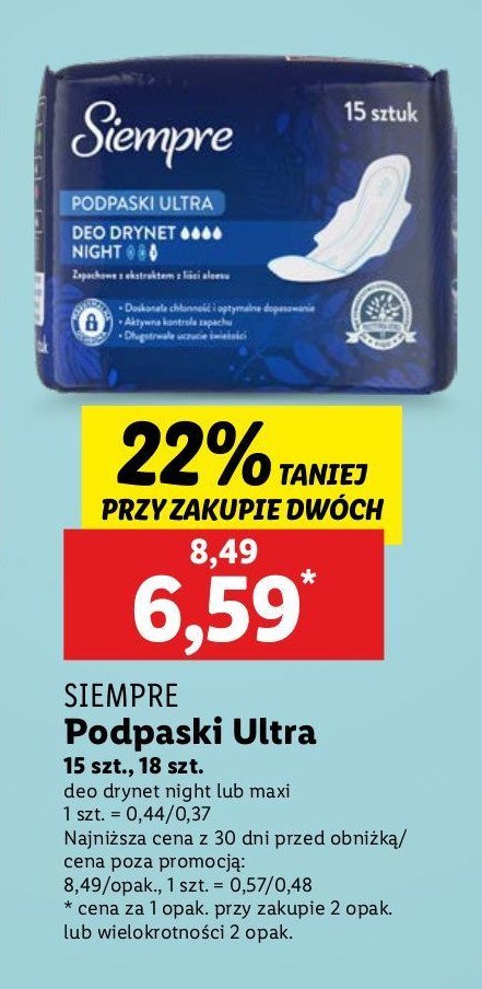 Podpaski maxi Siempre promocja w Lidl