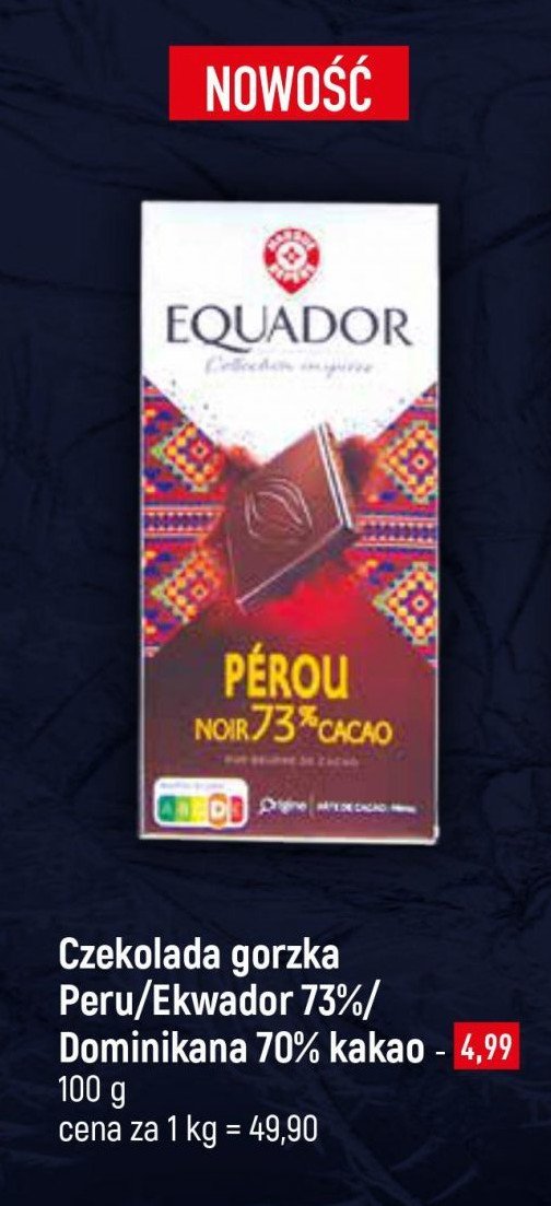 Czekolada ekwador 73% cacao Wiodąca marka equador promocja