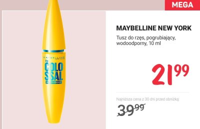 Tusz do rzęs pogrubiający, wodoodporny Colossal  promocja w Rossmann