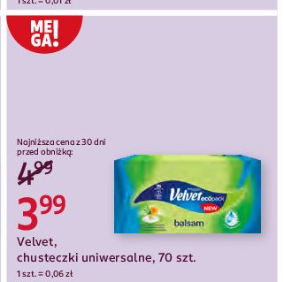 Chusteczki higieniczne Velvet balsam promocja