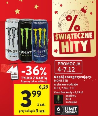 Napój energetyzujący Monster wybrane rodzaje 0,5 l promocja w Intermarche