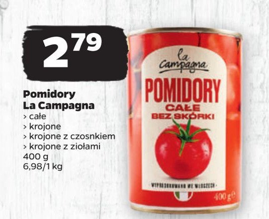 Pomidory całe bez skórki w soku pomidorowym La campagna promocja