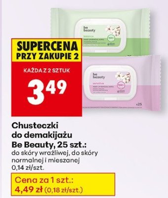 Chusteczki do demakijażu Be Beauty, 25 szt. dla skóry wrażliwej promocja w Biedronka