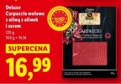 Carpaccio Deluxe wołowe z oliwą z oliwek i serem promocja w Lidl