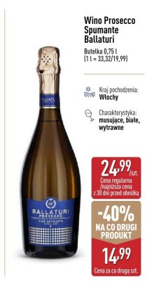 Wino Prosecco Spumante Ballaturi promocja w Aldi