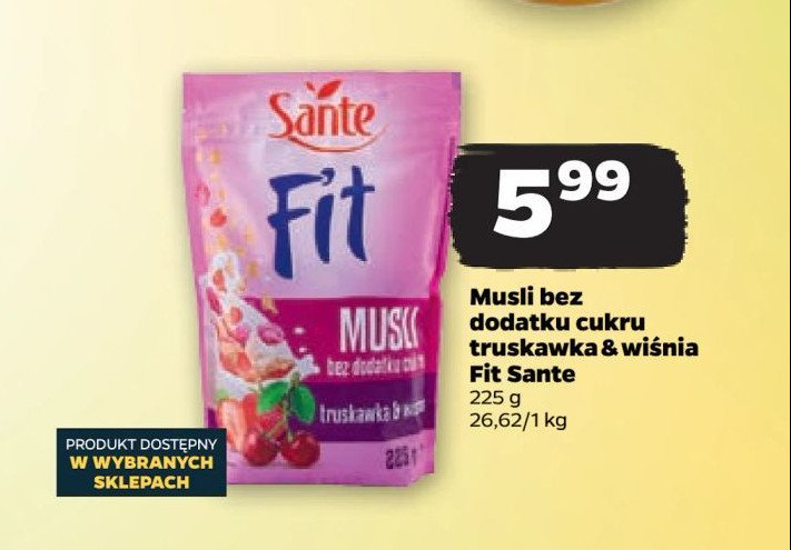Płatki pełnoziarniste truskawka malina wiśnia Sante fit promocja