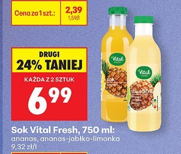 Sok Vital Fresh, 750 ml ananas-jabłko promocja w Biedronka