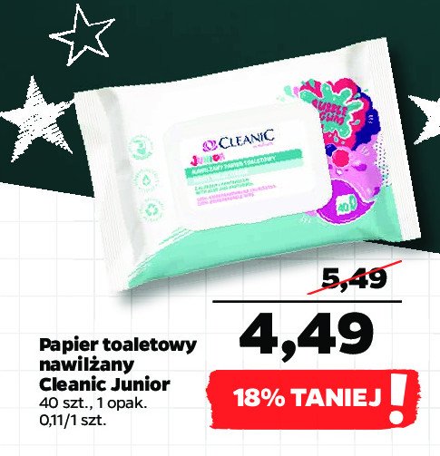 Papier toaletowy nawilżany junior Cleanic promocje