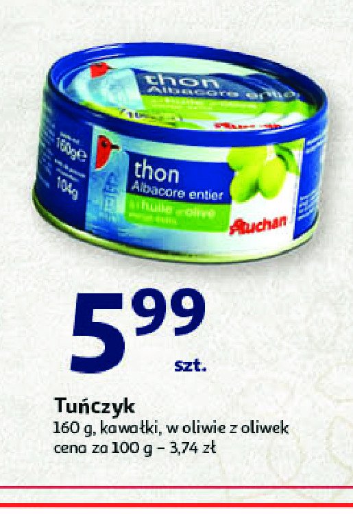 Tuńczyk w kawałkach w oliwie z oliwek Auchan promocja