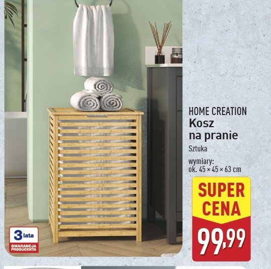 Kosz na pranie 45 x 63 x 45 cm Home creation promocja w Aldi