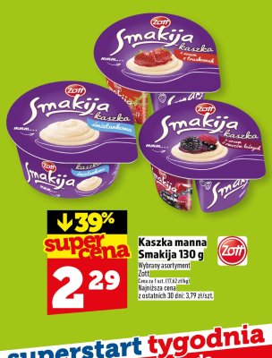 Kaszka manna Smakija 130g z sosem z truskawek promocja w TOPAZ