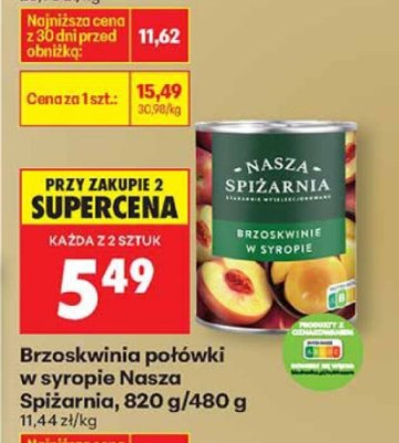Brzoskwinia połówki w syropie Nasza Spiżarnia promocja w Biedronka