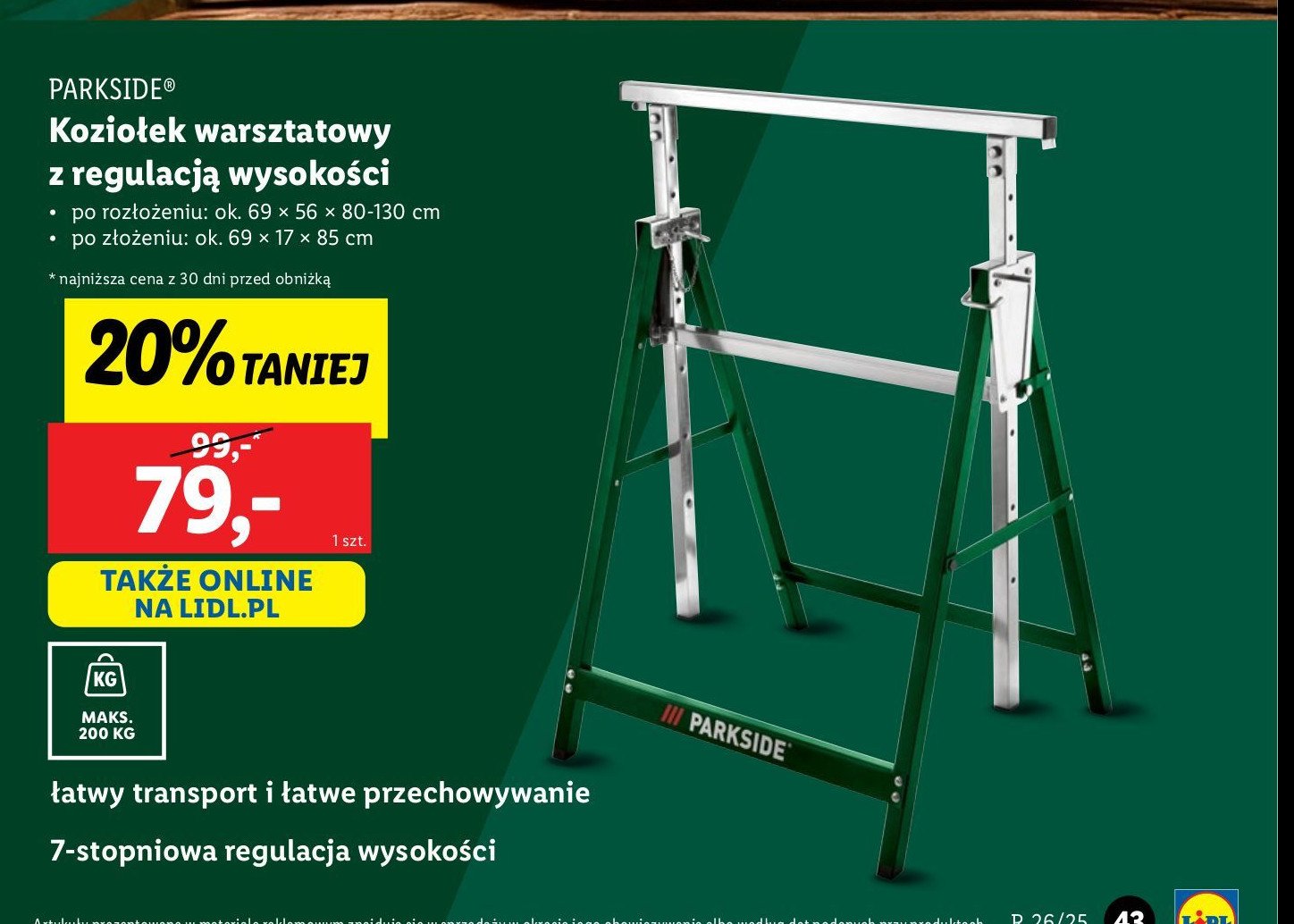 Koziołek składany z regulacją wysokości Parkside promocja w Lidl