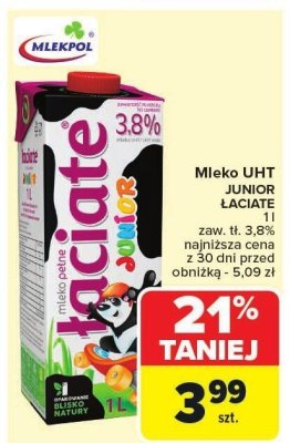 Mleko UHT JUNIOR ŁACIATE 3,8% promocja w Carrefour Market