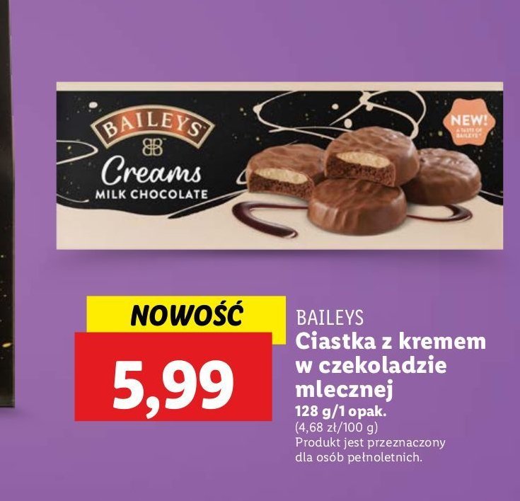 Ciastka z kremem w mlecznej czekoladzie Baileys promocja w Lidl