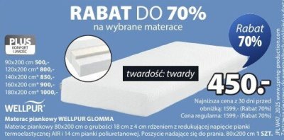 Materac piankowy WELLPUR GLOMMA promocja w Jysk