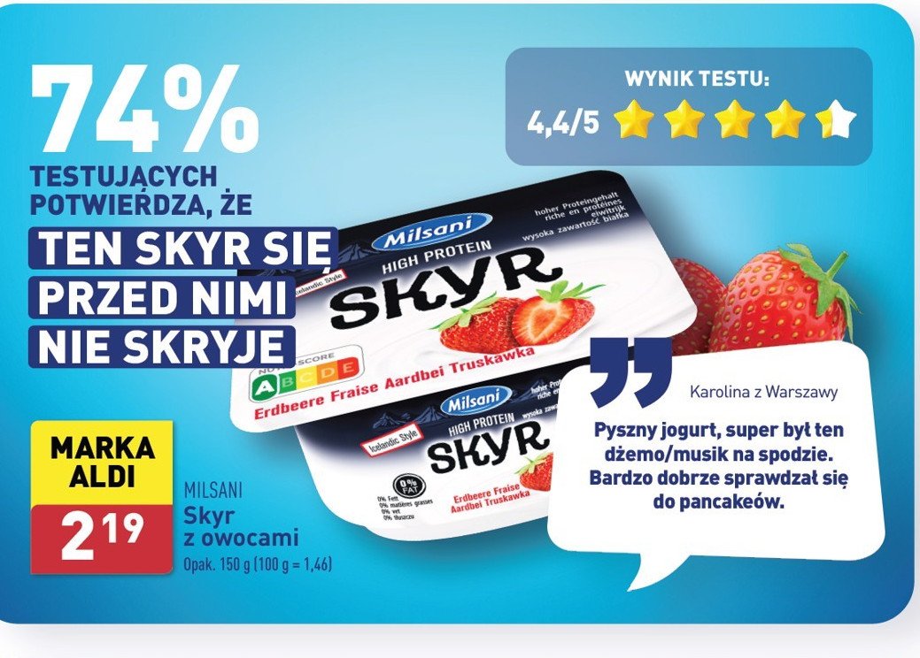 Jogurt skyr truskawkowy Milsani promocja