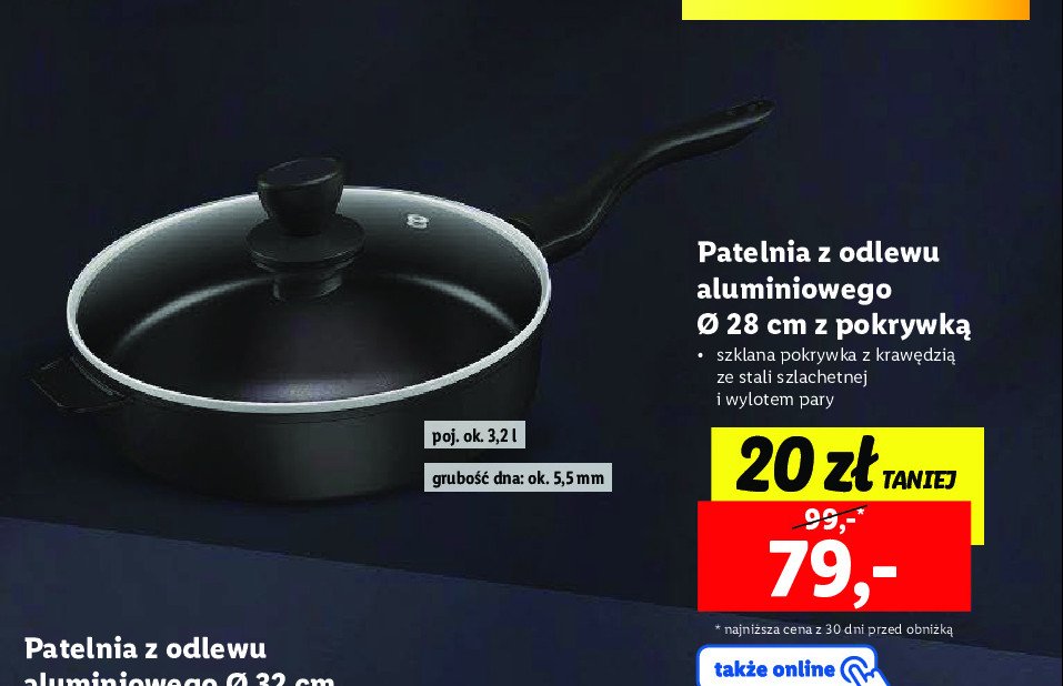Patelnia g艂臋boka 28 cm z pokryw膮 promocja