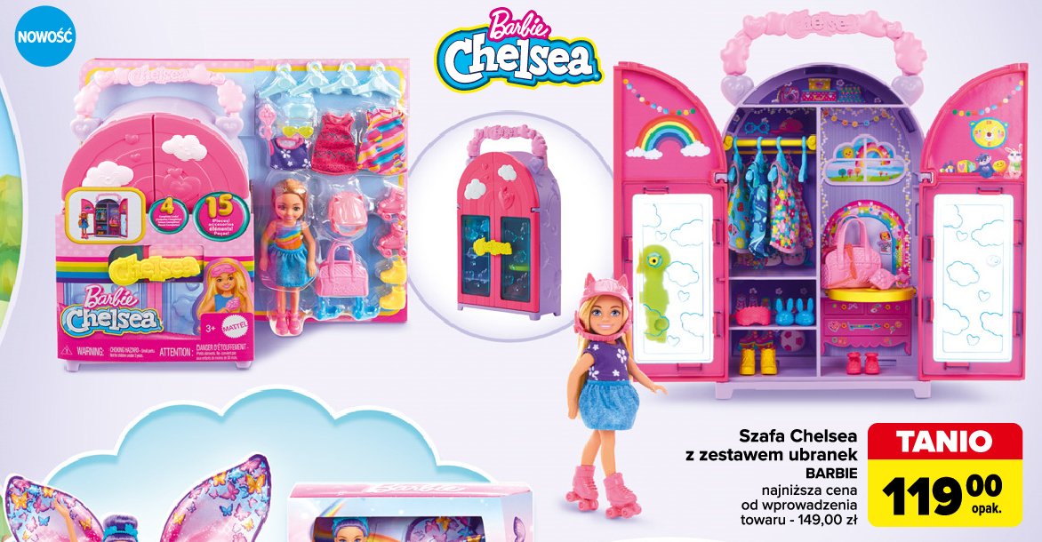 Lalka barbie chelsea z zestawem z ubrankami Mattel promocja w Carrefour