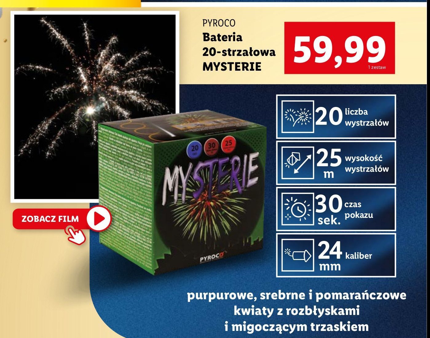 Bateria 20 strzałów mysterie Pyroco promocja w Lidl