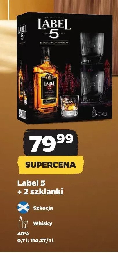 Whisky + szklanki Label 5 promocja w Netto