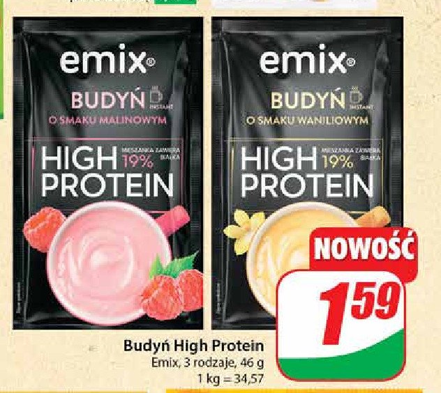 Budyń high protein malinowy Emix promocja