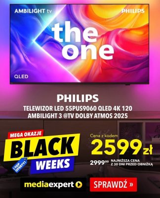 Telewizor Led 55PUS9060 QLED 4K 120 Ambilight 3 @TV Dolby Atmos 2025 promocja w Media Expert