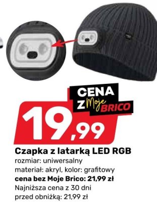 Czapka i latarka LED RGB promocja w Bricomarche