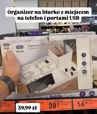 Organizer na biurko z miejscem na telefon i portami USB promocja w Biedronka