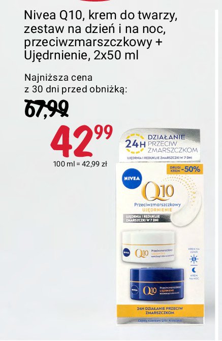 Krem do twarzy przeciwzmarszczkowy ujędrniający + krem do twarzy przeciwzmarszczkowy ujędrniający na noc Nivea q10 promocja