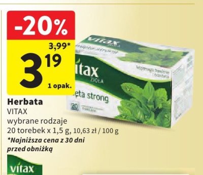 Herbata VITAX wybrane rodzaje promocja w Intermarche
