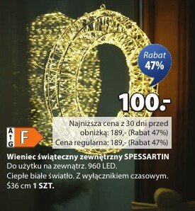 Wieniec świąteczny zewnętrzny SPESSARTIN Da światka na zewnątrz 960 LED. Ciepłe białe światło. Z wyłącznikiem czasowym. Ś36 cm 1 SZT. promocja w Jysk
