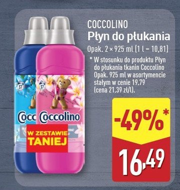 Płyn do płukania passion flower & bergamot + płyn do płukania tiare flower & red fruits Coccolino perfume & care promocja w Aldi