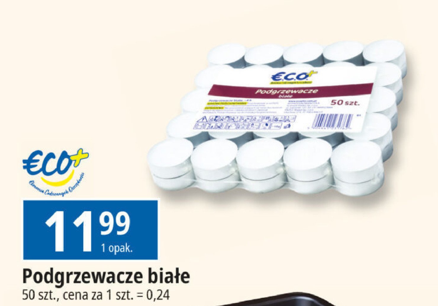 Podgrzewacze białe Eco+ promocja w Leclerc