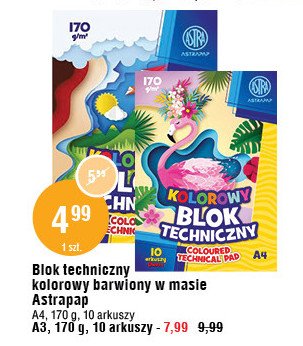 Blok techniczny kolorowy a4 170 g 10k Astra promocja